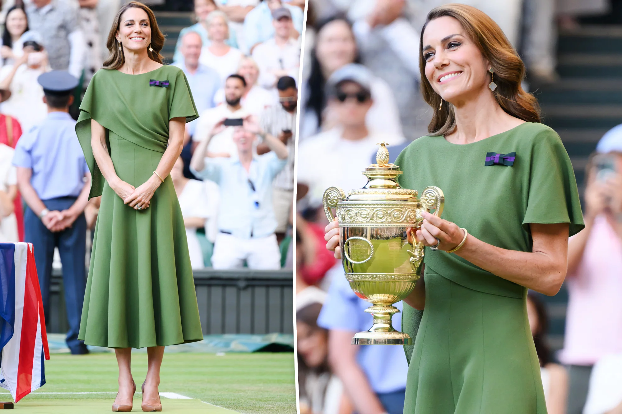 Kate Middleton matches Wimbledon’s iconic courts in caped green dress